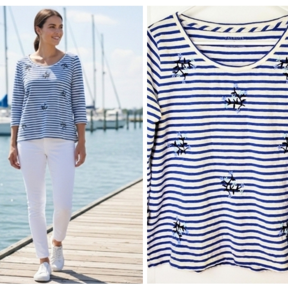 TALBOTS Blue and White Top